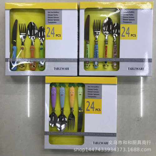 cartoon 24pcs knife， fork and spoon suit western food knife， fork and spoon set of 24