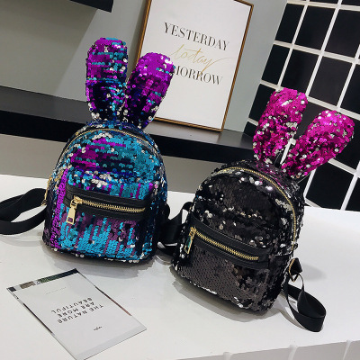 Factory direct sale of new children's backpack dazzle sequins bunny ears backpack princess cute little backpack