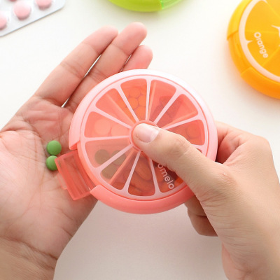 Backpack 7 Days 7 Grid round Rotating Fruit Pill Box Creative Portable Mini One Week Fructose Pill Storage Box