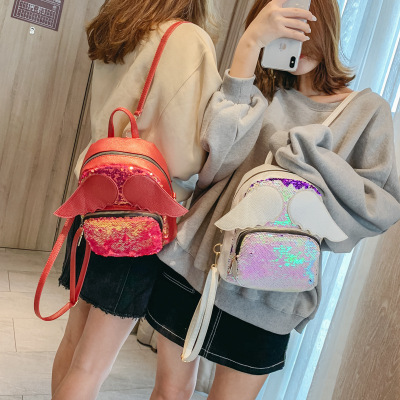 Factory direct sales of children's backpack wing sequins backpack fashion all-in-one fresh single shoulder  bag