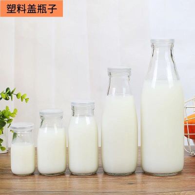 Milk bottle, glass bottle, pudding bottle, plastic lid
