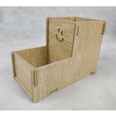 Factory Direct Sales Double Grid Pen Holder Creative Office Supplies Square Pen Holder Wooden Multi-Functional Pen Holder Wholesale Customization