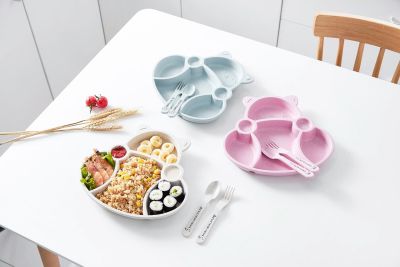 J06-6179 Bear Children's Tableware Set Creative Household Tableware Baby Breakfast Plate with Fork and Spoon