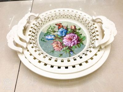 Tray tray rectangular plastic household simple teacup circular tray printed with handle creative fruit tray