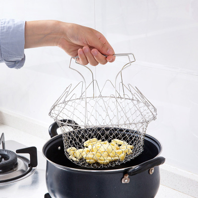 304 stainless steel creative kitchen folding frying basket chef 's food frying and draining tool