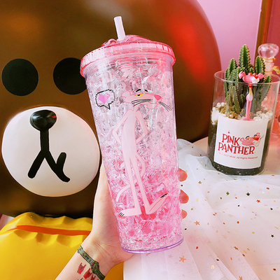 Summer refrigeration AS plastic double large pink leopard ice cups