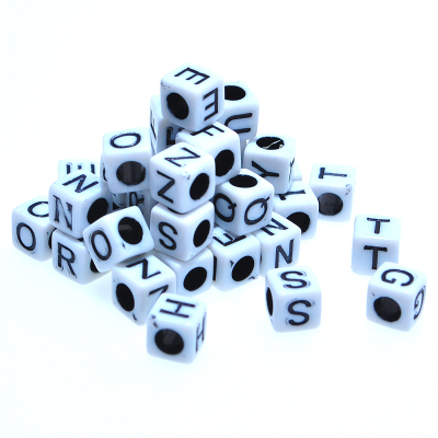 DIY puzzle beads 6x6mm square white background black 26 letters festival bracelet loose beads