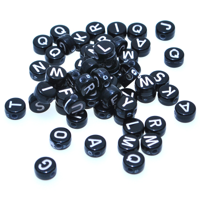 Acrylic 4 x7mm black background white oblate letters beads Kandi music festival children 's bracelet DIY beads by jin