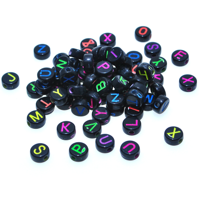 The Children 's jewelry 4 x7mm black background fluorescence letters oblate English alphabet beads acrylic puzzle DIY bracelet scattered beads