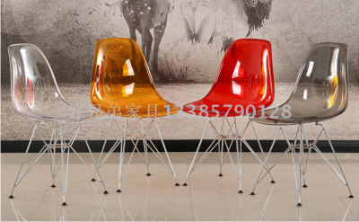 PC Transparent Eames Chair Nordic Creative Negotiation Eames Chair Transparent Plastic Plated Iron Leg Chair