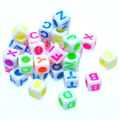 Children 's puzzle fun DIY beads 7 x7mm square white fluorescent color 26 English letters beads accessories