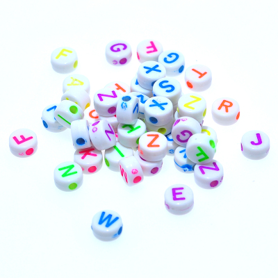 The Children 's early education acrylic beads 4 x7mm flat white background fluorescent English alphabet beads fun DIY bracelet beads