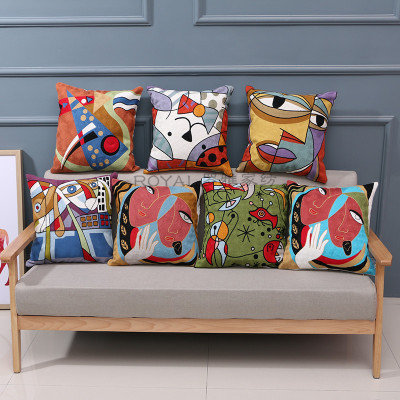 Personalized fashion Picasso style embroidered wool full embroidered sofa cushion cover creative patterns home pillow