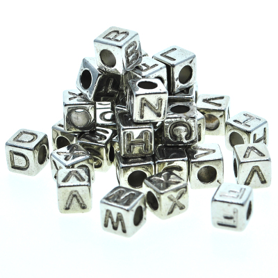 Music festival bracelet bracelet loose beads acrylic 7 x7mm vacuum plated silver cube English alphabet beads DIY beads