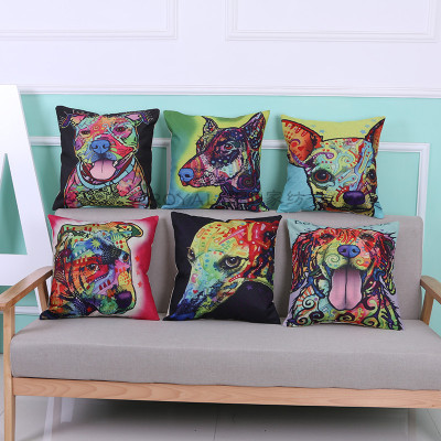 New digital printing series linen pillow cover home cute dog pattern cushion car cushion without core