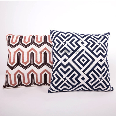 Manufacturers direct marketing wool half embroidered stripe pillow cover literary car back cushion office pillow cover 