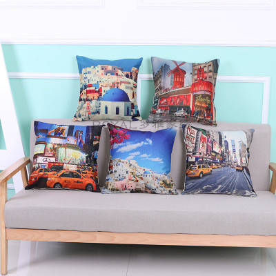 Creative patterns linen pillow cover cushion digital printing back cover back on the waist thickening sofa 