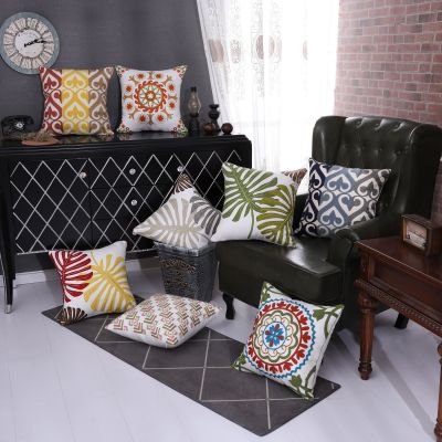 Nordic towel embroidered flowers cotton canvas pillow cover office sofa cushion home cushion back cushion cover wholesale