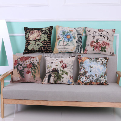 Manufacturers shot European cotton and linen yarn dyed embroidery pillowcase pillows on the sofa flowers that occupy the home automobile as for leaning on wholesale
