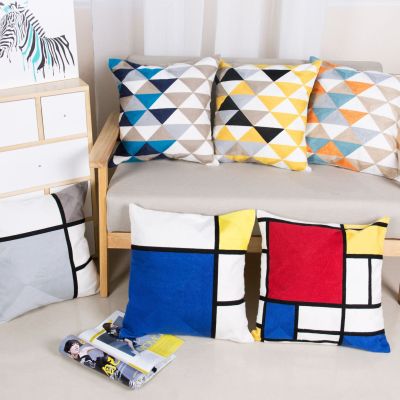 Nordic contracted geometry check stripe holds pillow case wool yarn full embroider sofa cushion holds pillow case wholes