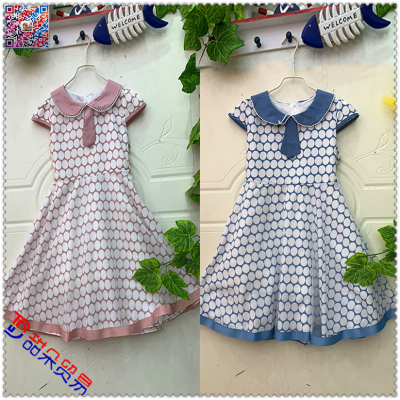 2019 children's wear spring and summer new blue plaid print dress round collar Korean version simple