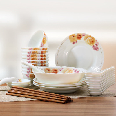 Dinbao Chinbull White Jade Glass Ceramic Tableware Set 38-Head Portable Gift Household Tableware Gift
