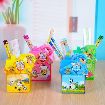 Creative cartoon small house modeling pen container stationery set learning supplies kindergarten children's day gifts