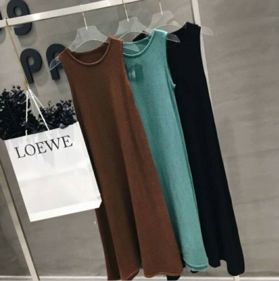 Spring dress circular neck knit dress women's large size loose show thin in a long bottom vest a-line skirt
