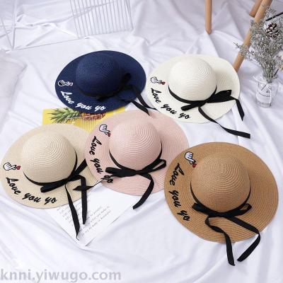 Summer Women's Broad-Brimmed Hat Embroidered Letter Straw Hat Korean Sun Hat All-Matching Travel Beach Straw Hat Wholesale