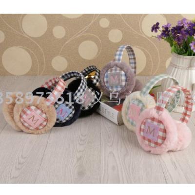 M-letter embroidered cute cartoon children warm folding earmuffs winter earmuffs lovers Korean version