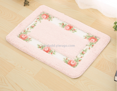 Factory direct sale bedroom floor mat carpet with rose patterns bathroom anti-slip mat