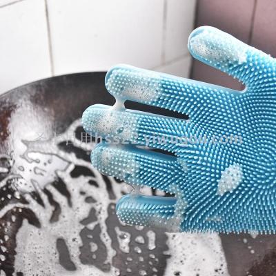 Silicone dishwashing magic gloves silicone long hair brush shake sound anti-hot non-slip silicone gloves household 