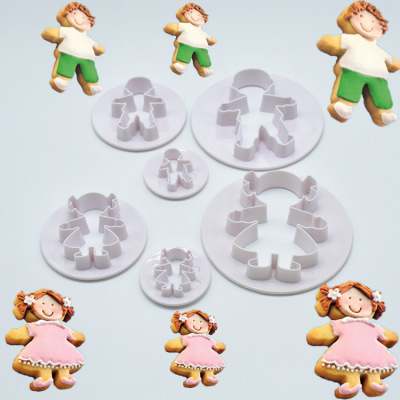 3PCS boy and girl moulds, sugar cake, printed moulds, plastic moulds, biscuit moulds, DIY baking tool