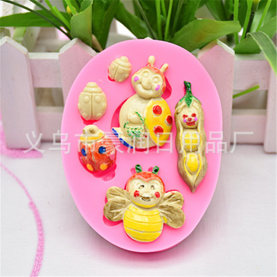 Honey bee ladybug pea baby turn candy cake silicone mold chocolate cake decoration DIY baking mold