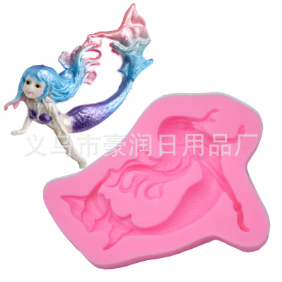 Mermaid ocean princess liquid silicone mold turn candy cake chocolate decorative mold DIY bake