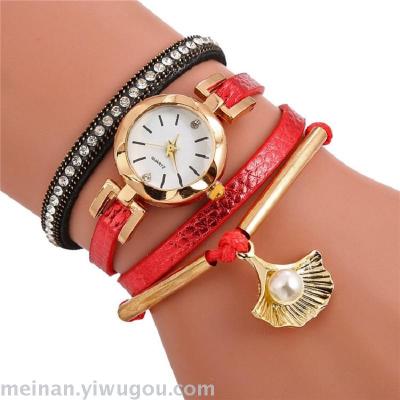 New leather lady shell pearl pendant decorative watch