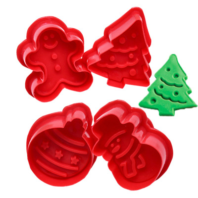 Baking Tool 4pcs Christmas Snowman Christmas Tree Spring Embossing Mold Plastic Biscuit Mold