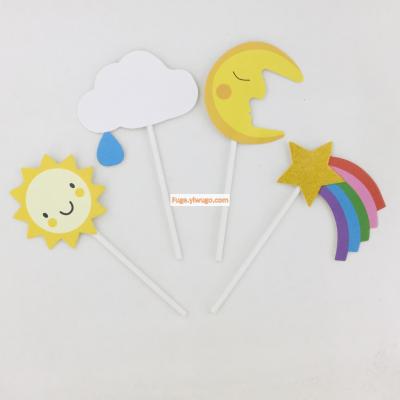 Birthday cake decoration plug-in card party dessert table accessories sun moon star cloud 4pcs