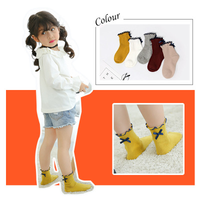 Children's socks baby socks wooden earring socks bowknot middle tube cotton socks ship style