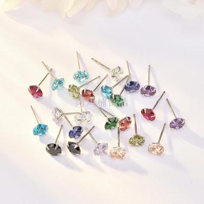 Manufacturers direct sale of stainless steel zircon ear studs round square heart ear studs micro set ear studs