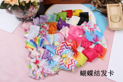 cross-border popular accessories children‘s hair accessories 5 inch 24 color jojo bow children‘s hair clip 6 color one card headwear 