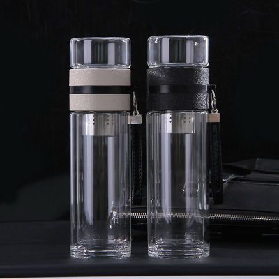 Factory Direct Sales 500ml Tea Water Separation Tea Cup Insulation Portable Double Layer Glass Cup Advertising Cup Customized Gifts