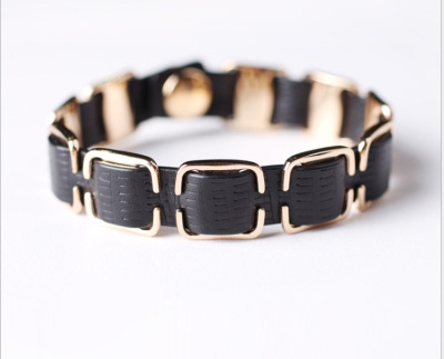 European and American simple fashion geometric chain leather woven punk bracelet men and women Korean version temperament retro move ornaments