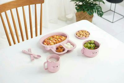 J06-6146 Wheat straw Student meal plate fast food plate separation plate green rabbit meal plate