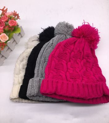 New leisure fashion jacquard ball knitting cap flat machine single layer multi-color wool cap flower ear cap wholesale