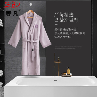 Five-star hotel bathrobe pure cotton crown embroidered waffle thickened bibulous towel material adult bathrobe