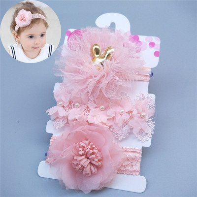 New children's headband baby three-piece hair accessory bowknot crown flower three-piece outfit 0-2 years old