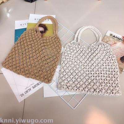 Factory Direct Sales Color Hand Straw New Cartoon Bag Color Stripes Crochet Cotton Package