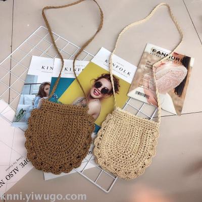 Factory Direct Sales Color Hand Straw New Cartoon Bag Color Stripes Crochet Cotton Package