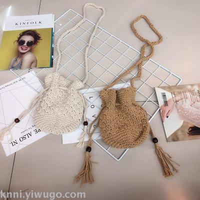 Factory Direct Sales Color Hand Straw New Cartoon Bag Color Stripes Crochet Cotton Package